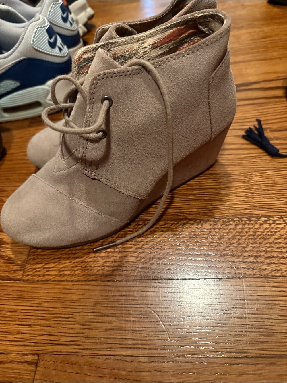Toms Taupe Suede Wedge Ankle Booties